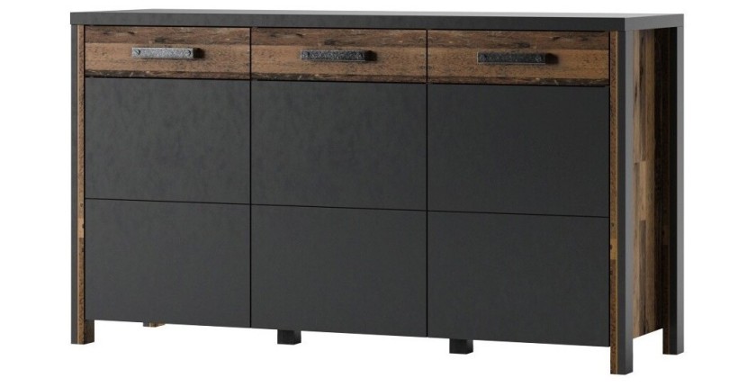 Buffet 140cm collection WINDSOR . Coloris gris anthracite et chêne foncé.