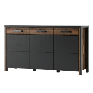 Buffet 140cm collection WINDSOR . Coloris gris anthracite et chêne foncé.
