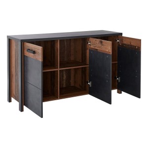 Buffet 140cm collection WINDSOR . Coloris gris anthracite et chêne foncé.