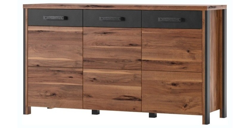 Buffet 140cm collection WINDSOR . Coloris chêne foncé et gris anthracite.