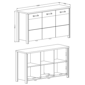 Buffet 140cm collection WINDSOR . Coloris chêne foncé et gris anthracite.