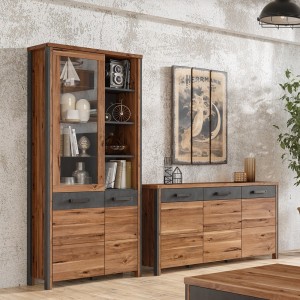 Buffet 140cm collection WINDSOR . Coloris chêne foncé et gris anthracite.