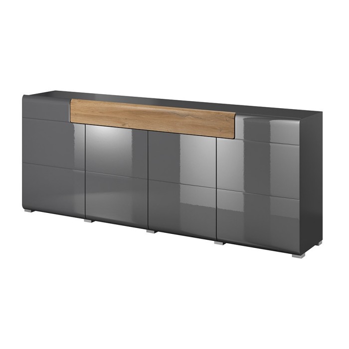 Buffet 200cm collection OHIO. Coloris gris anthracite et chêne.