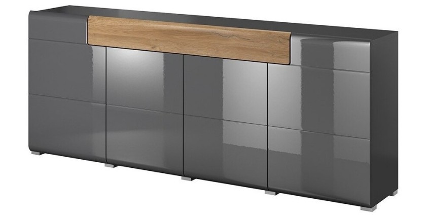 Buffet 200cm collection OHIO. Coloris gris anthracite et chêne.