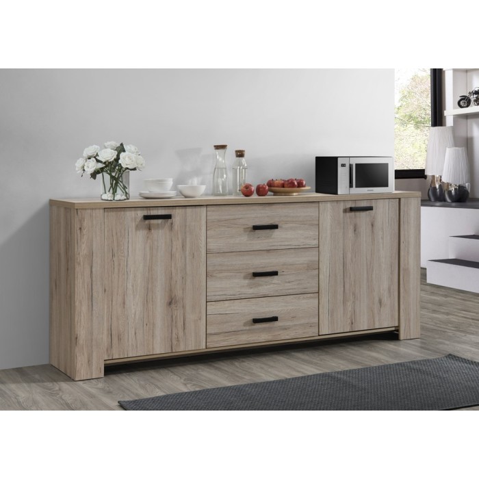 Buffet collection VERMONT, 2 portes et 3 tiroirs. Effet bois.