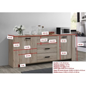 Buffet collection VERMONT, 2 portes et 3 tiroirs. Effet bois.