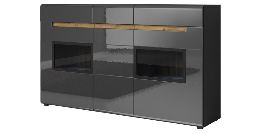 Buffet partiellement vitré avec éclairage LED 160x92. Collection LUCIA. Coloris gris brillant