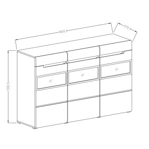 Buffet XL design avec éclairage LED 180x130. Collection LUCIA. Coloris gris brillant