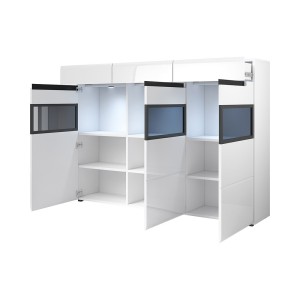 Buffet XL design avec éclairage LED 180x130. Collection LUCIA. Coloris gris brillant