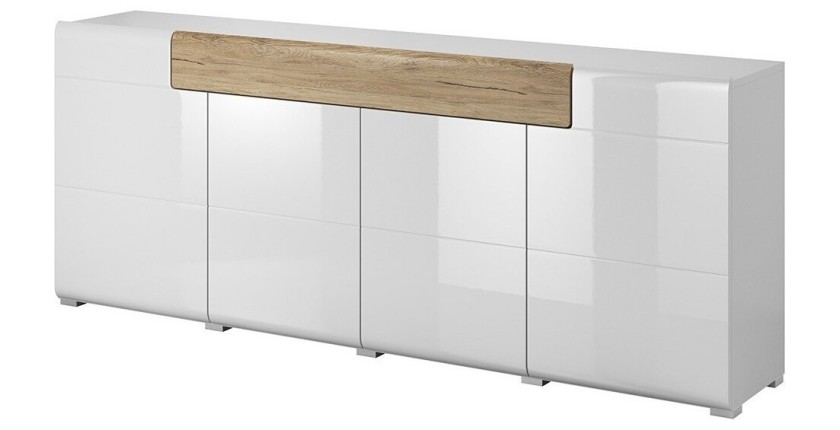 Buffet 200cm collection OHIO. Coloris blanc et finitions chêne