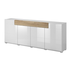 Buffet 200cm collection OHIO. Coloris blanc et finitions chêne