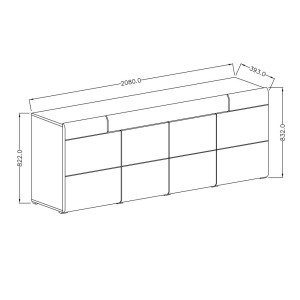 Buffet 200cm collection OHIO. Coloris blanc et finitions chêne