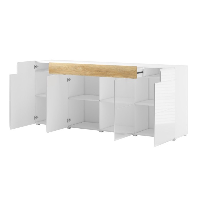 Buffet 200cm collection OHIO. Coloris blanc et finitions chêne