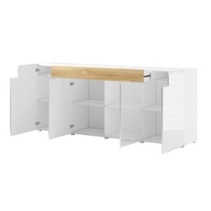 Buffet 200cm collection OHIO. Coloris blanc et finitions chêne