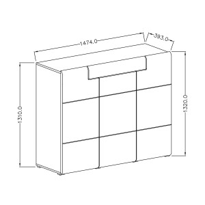 Buffet grand modèle collection OHIO. Coloris blanc et effet chêne. Style design