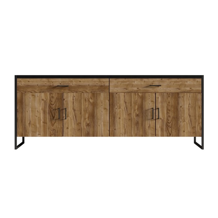 Buffet 200cm style industriel collection ANAFI . Coloris épicéa et noir. 4 portes et 2 tiroirs.
