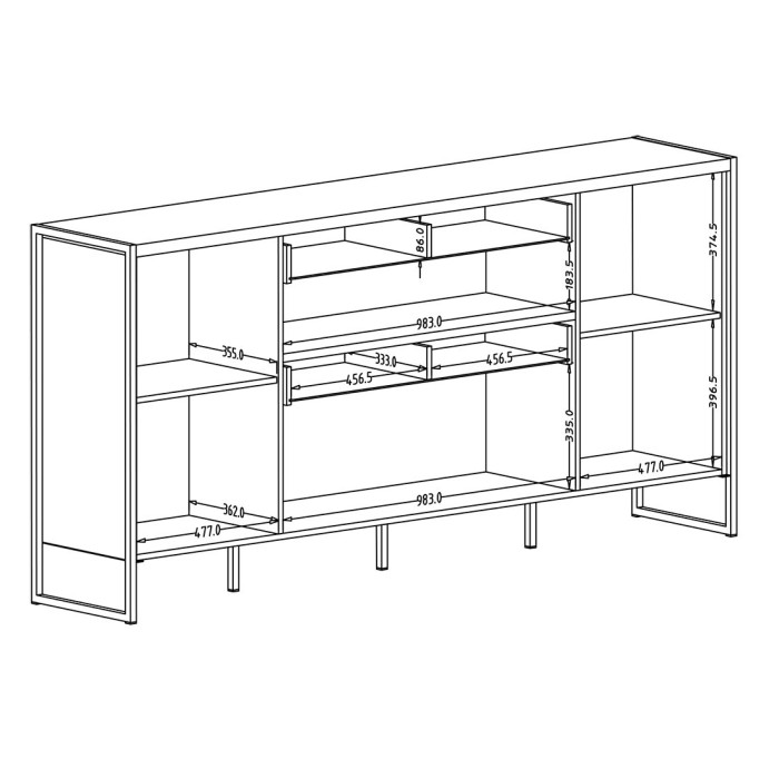 Buffet 200cm style industriel collection ZOLA. Coloris épicéa et gris. 3 portes et 2 tiroirs.