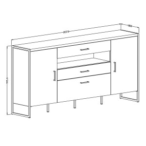 Buffet 200cm style industriel collection ZOLA. Coloris épicéa et gris. 3 portes et 2 tiroirs.