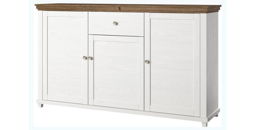 Buffet 160cm avec 3 portes et un tiroir collection ASSIA. Coloris frêne blanc et chêne.