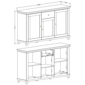 Buffet 160cm avec 3 portes et un tiroir collection ASSIA. Coloris vert et chêne.