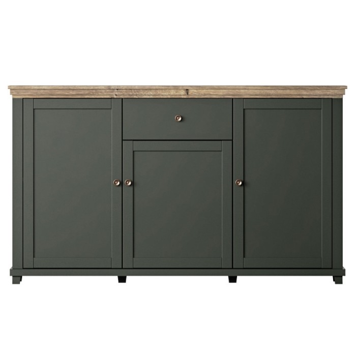 Buffet 160cm avec 3 portes et un tiroir collection ASSIA. Coloris vert et chêne.