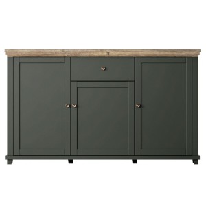 Buffet 160cm avec 3 portes et un tiroir collection ASSIA. Coloris vert et chêne.