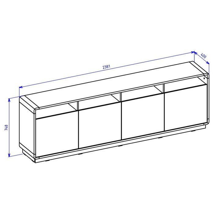 Buffet XL 240cm collection VILLA. Couleur chêne et noir. 4 portes et 4 niches éclairées