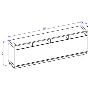 Buffet XL 240cm collection VILLA. Couleur chêne et noir. 4 portes et 4 niches éclairées