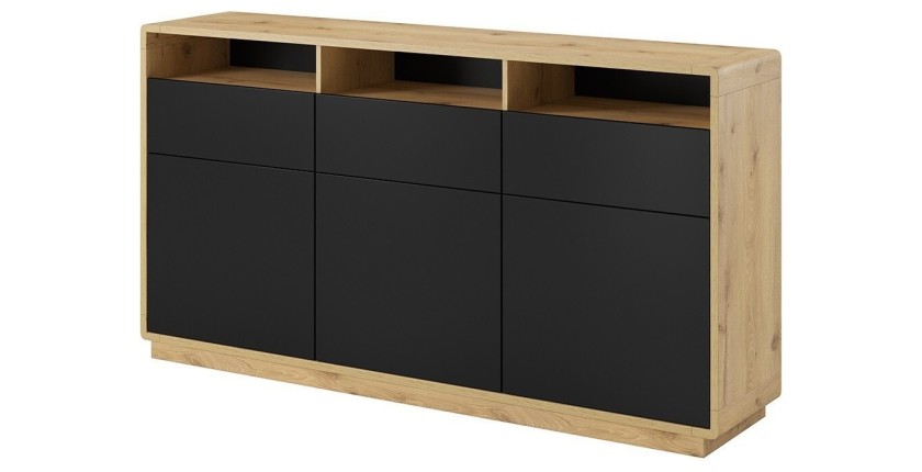 Buffet 180cm collection VILLA. Couleur chêne et noir. LED intégrées