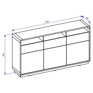 Buffet 180cm collection VILLA. Couleur chêne et noir. LED intégrées