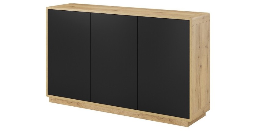 Buffet 3 portes collection VILLA. Couleur chêne et noir mat.