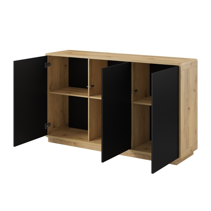 Buffet 3 portes collection VILLA. Couleur chêne et noir mat.