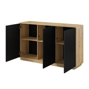 Buffet 3 portes collection VILLA. Couleur chêne et noir mat.