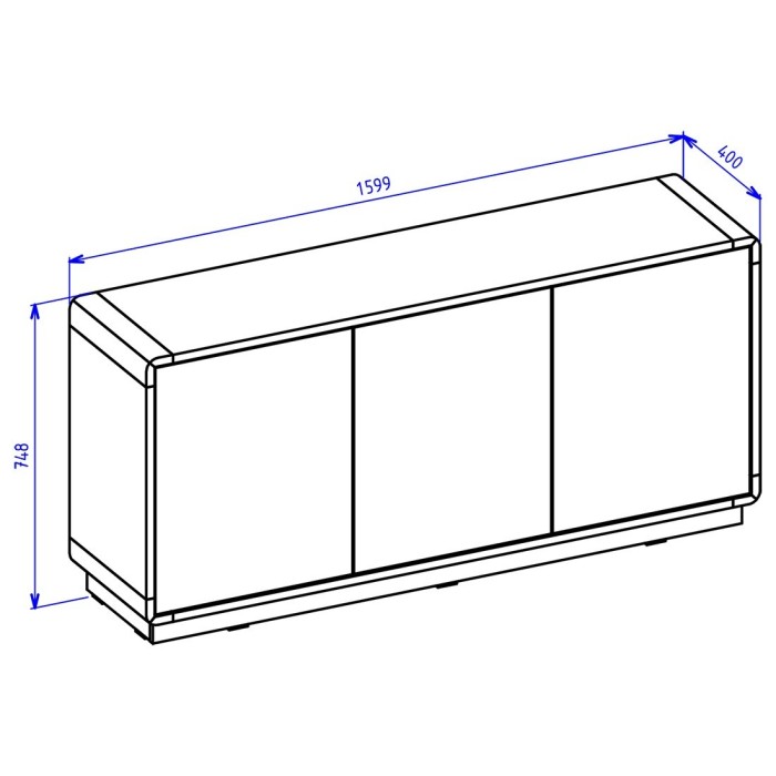 Buffet 3 portes collection VILLA. Couleur chêne et noir mat.