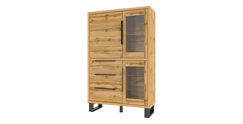 Vaisselier coloris chêne collection MILO. Finition noires. Meuble idéal pour votre salle à manger.