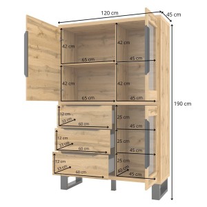 Vaisselier coloris chêne collection MILO. Finition noires. Meuble idéal pour votre salle à manger.