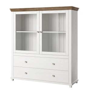 Vaisselier avec LED intégrées collection ASSIA. Coloris frêne blanc et chêne. 2 Portes et 2 Tiroirs