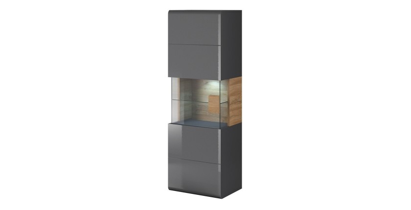 Vitrine suspendue + LED collection OHIO coloris gris anthracite et chêne.