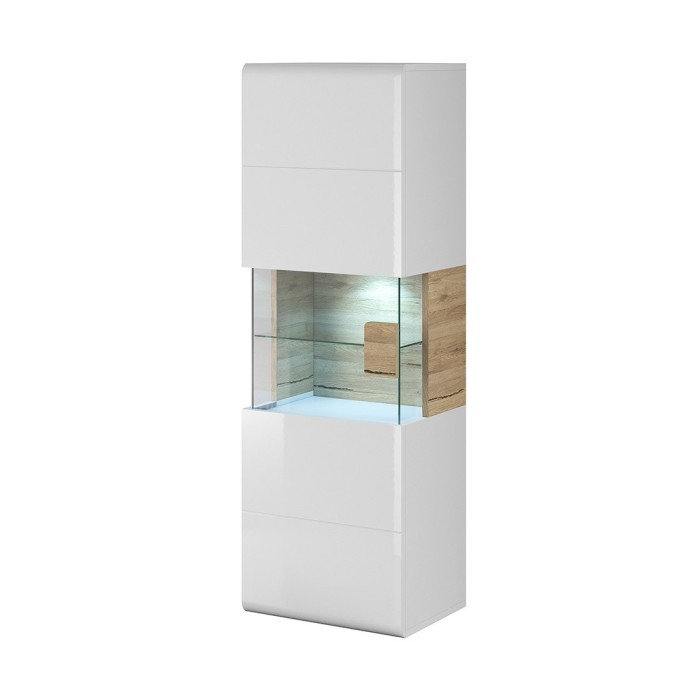 Vitrine suspendue + LED collection OHIO coloris blanc et finitions chêne.