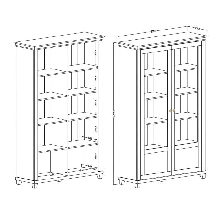 Vitrine large 2 portes avec LED intégrées collection ASSIA. Couleur frêne blanc et chêne.