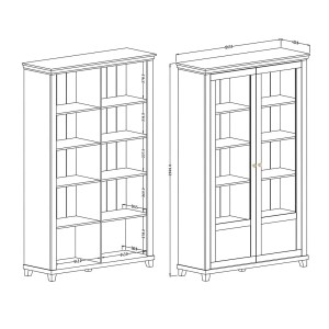 Vitrine large 2 portes avec LED intégrées collection ASSIA. Couleur frêne blanc et chêne.