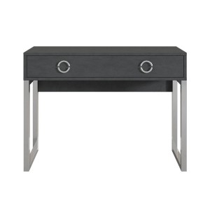 Bureau console avec 2 tiroirs collection MELTON coloris gris, pieds en fer chromés.