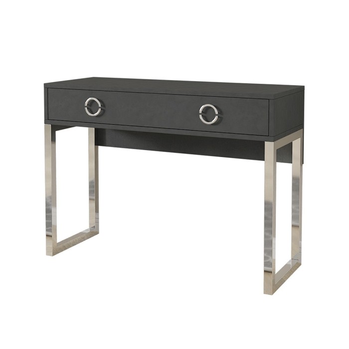 Bureau console avec 2 tiroirs collection MELTON coloris gris, pieds en fer chromés.