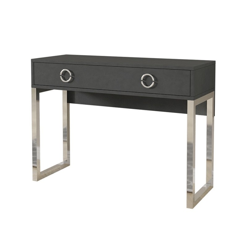 Bureau console avec 2 tiroirs collection MELTON coloris gris, pieds en fer chromés.