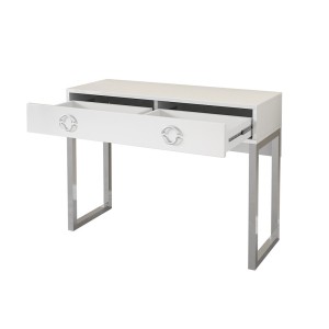 Bureau console avec 2 tiroirs collection MELTON coloris blanc, pieds en fer chromés.