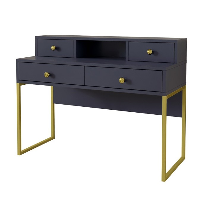 Bureau console avec 4 tiroirs collection DOUGLAS coloris bleu et doré