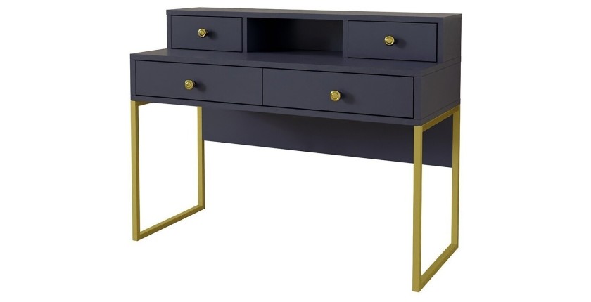 Bureau console avec 4 tiroirs collection DOUGLAS coloris bleu et doré