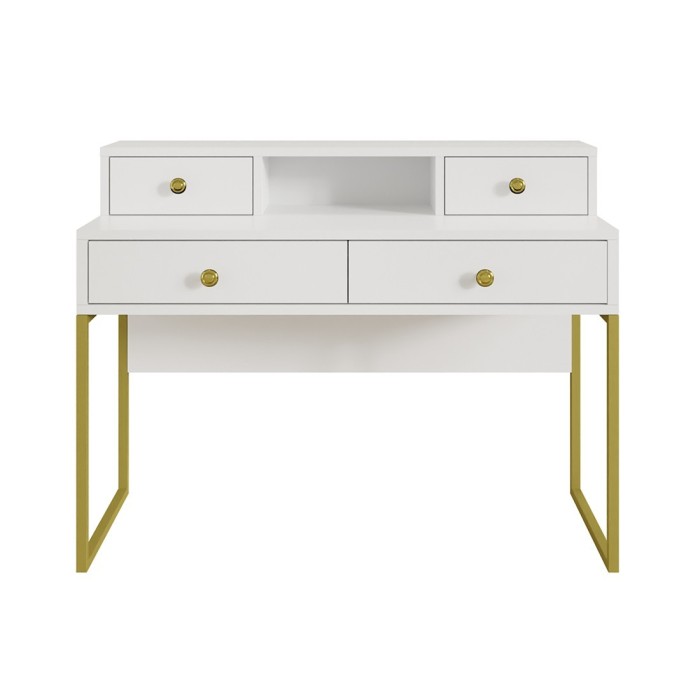 Ensemble de 2 meubles de bureau. Console et étagère collection DOUGLAS coloris blanc et doré