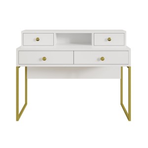 Ensemble de 2 meubles de bureau. Console et étagère collection DOUGLAS coloris blanc et doré