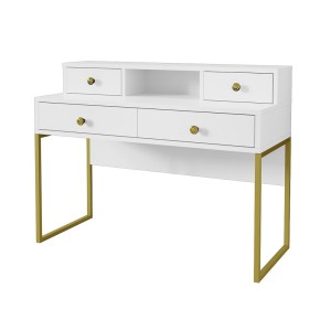 Ensemble de 2 meubles de bureau. Console et étagère collection DOUGLAS coloris blanc et doré